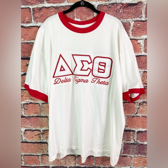 Vintage Delta Sigma Theta White Red Ringer Tee 2XL - Picture 1 of 4